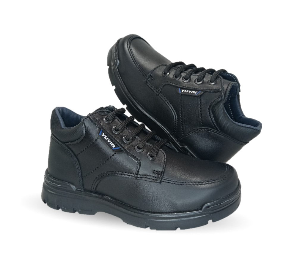 Zapato escolar y casual de piel con agujetas Yuyin 23301 Negro para niño