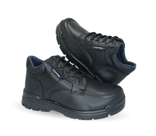 Zapato escolar y casual de piel con agujetas Yuyin 23301 Negro para niño