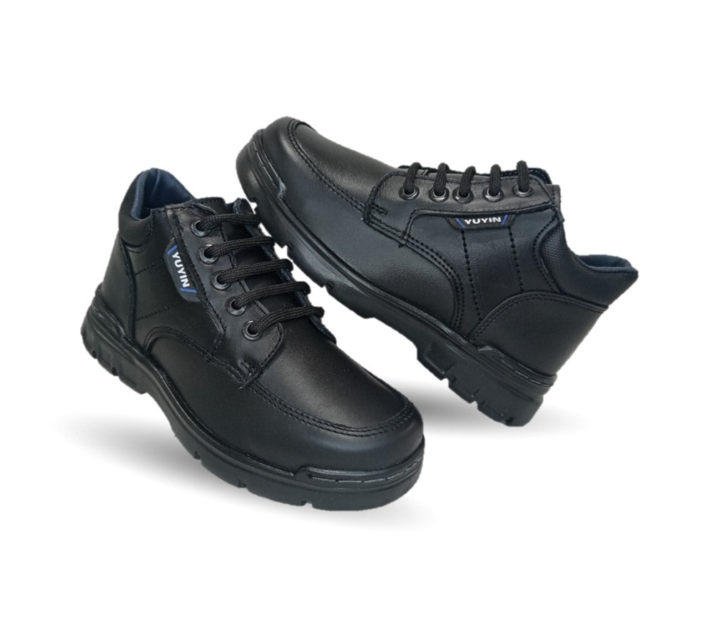 Zapato escolar y casual de piel con agujetas Yuyin 23301 Negro para niño