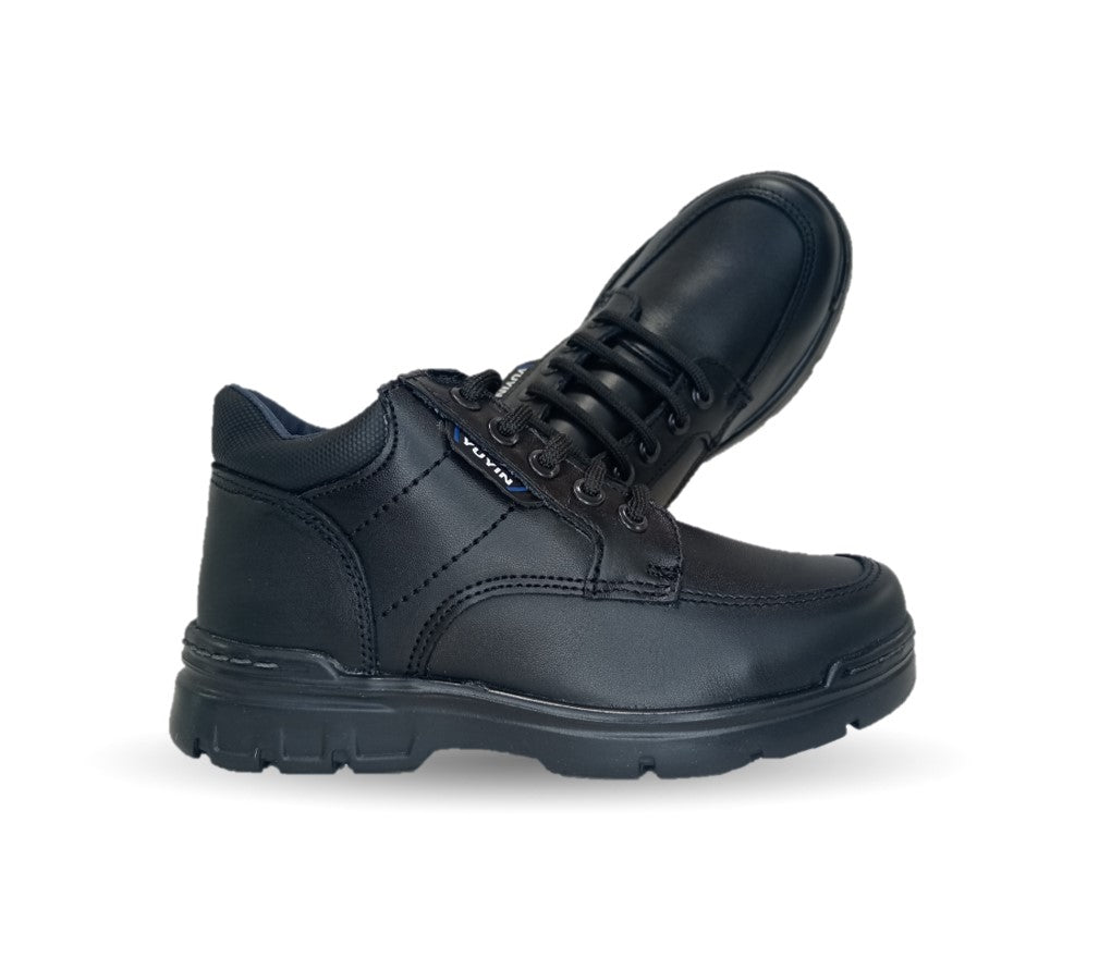 Zapato escolar y casual de piel con agujetas Yuyin 23301 Negro para niño