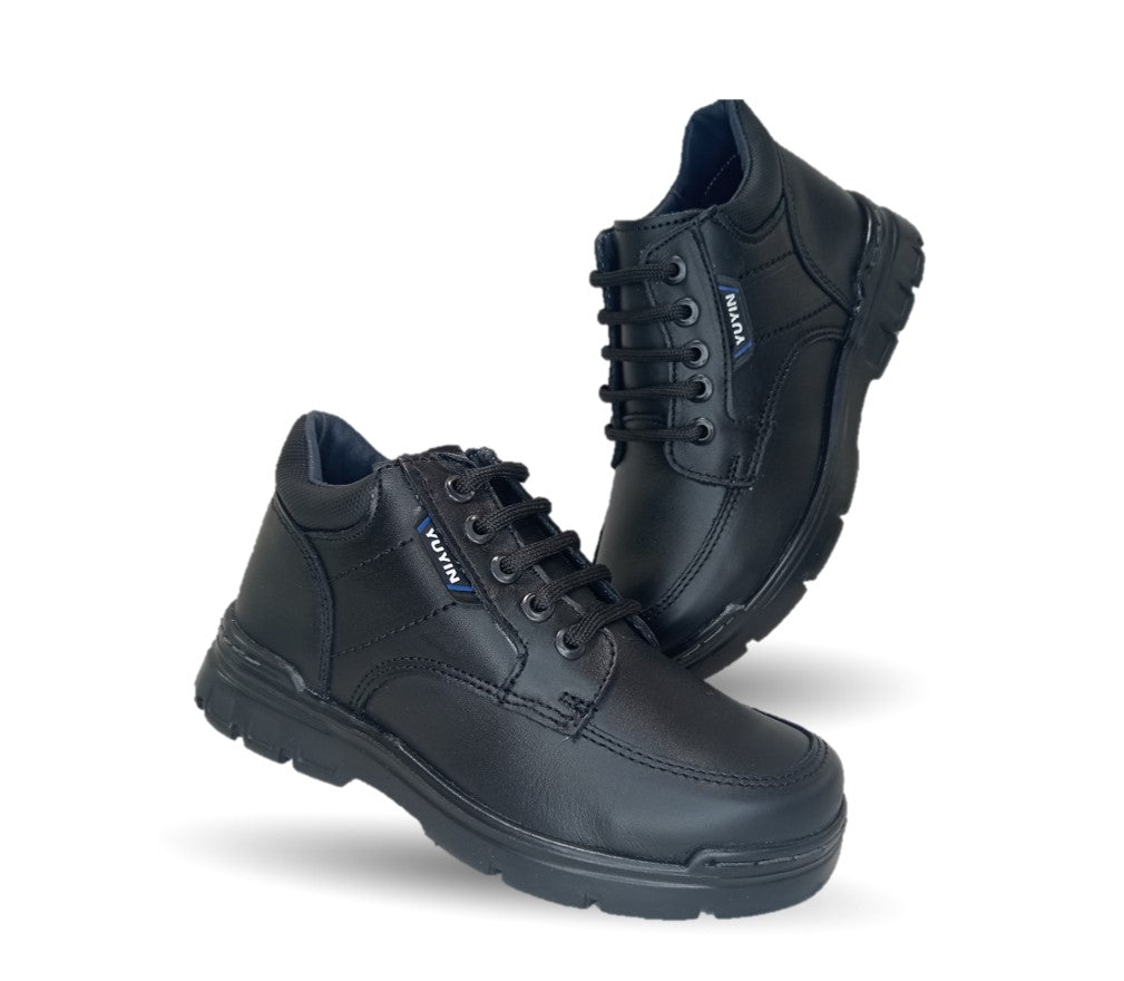 Zapato escolar y casual de piel con agujetas Yuyin 23301 Negro para niño
