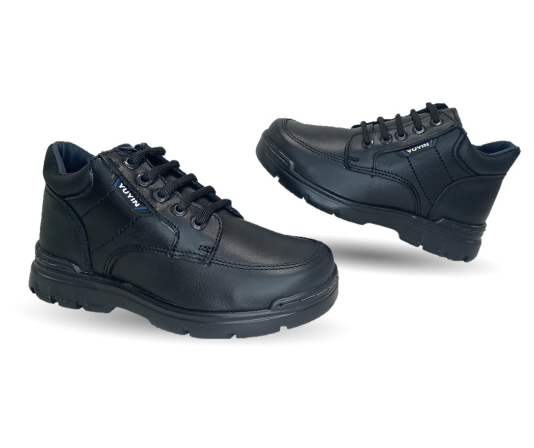 Zapato escolar y casual de piel con agujetas Yuyin 23301 Negro para niño