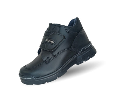 Zapato tipo Bota escolar y casual de piel con contactel Yuyin 23302 Negro para niño