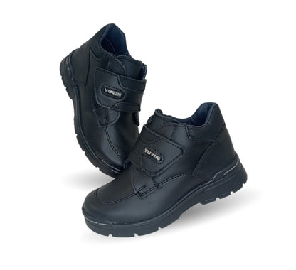 Zapato tipo Bota escolar y casual de piel con contactel Yuyin 23302 Negro para niño