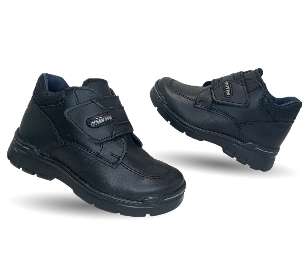 Zapato tipo Bota escolar y casual de piel con contactel Yuyin 23302 Negro para niño