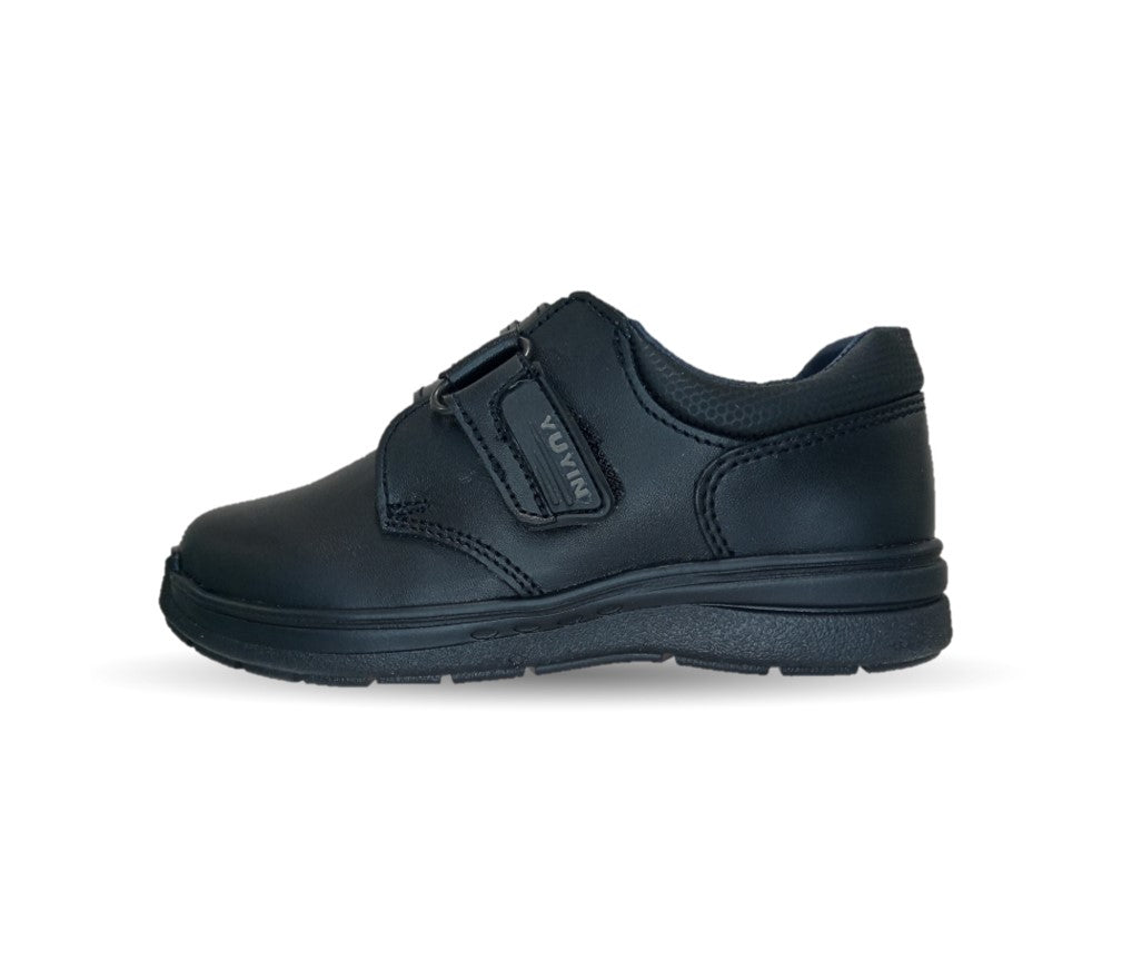 Zapato escolar y casual de piel con contactel Yuyin 24313 Negro para niño