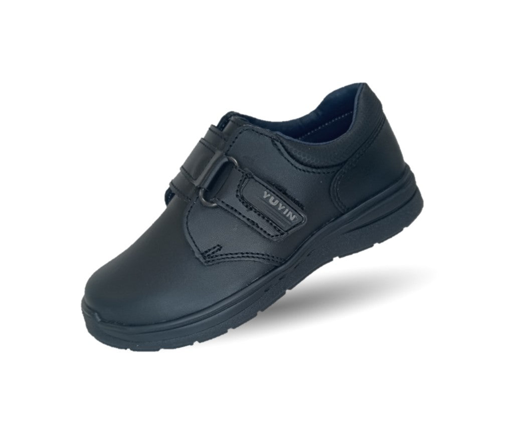 Zapato escolar y casual de piel con contactel Yuyin 24313 Negro para niño