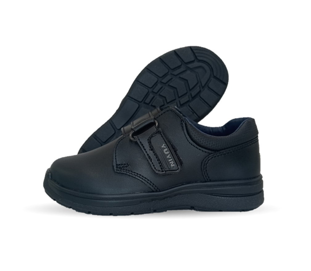 Zapato escolar y casual de piel con contactel Yuyin 24313 Negro para niño