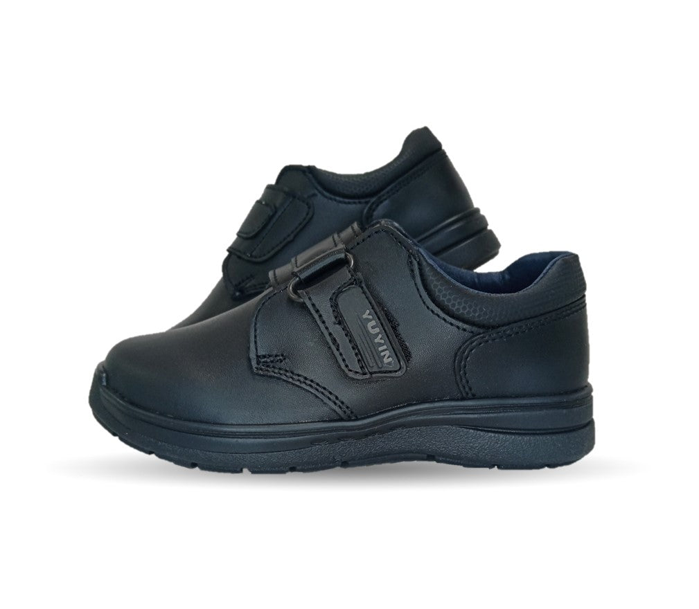 Zapato escolar y casual de piel con contactel Yuyin 24313 Negro para niño