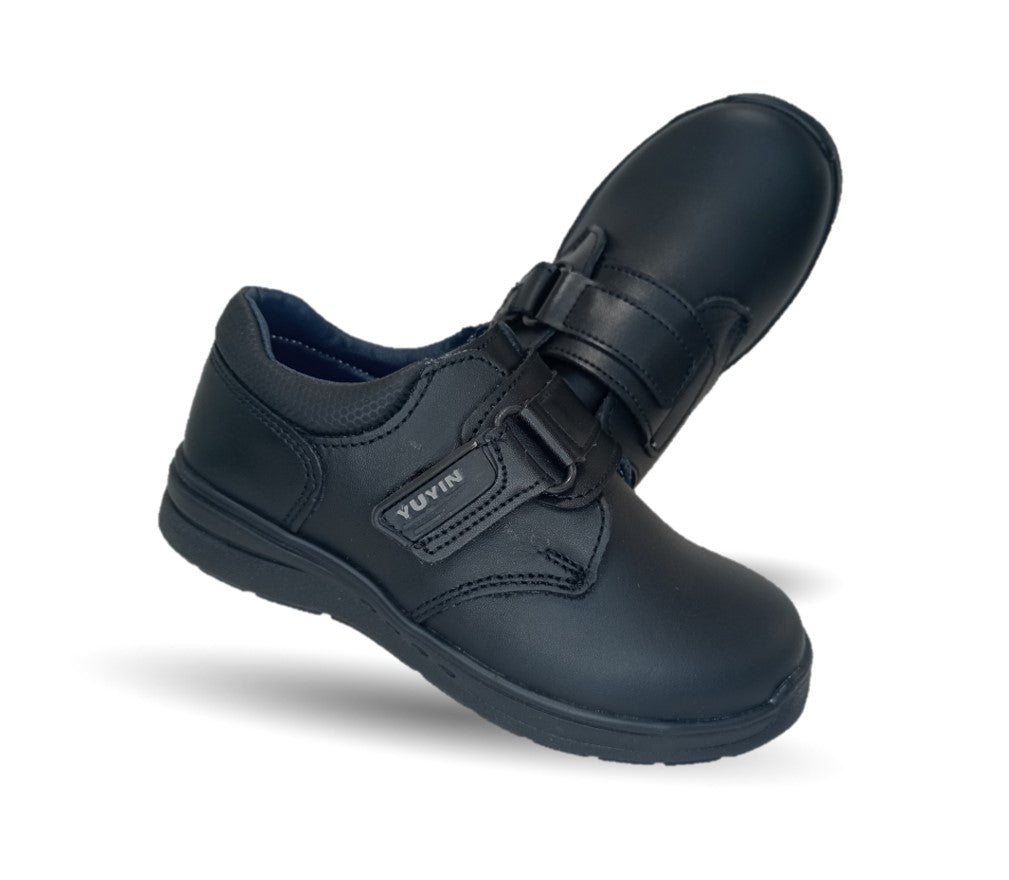 Zapato escolar y casual de piel con contactel Yuyin 24313 Negro para niño