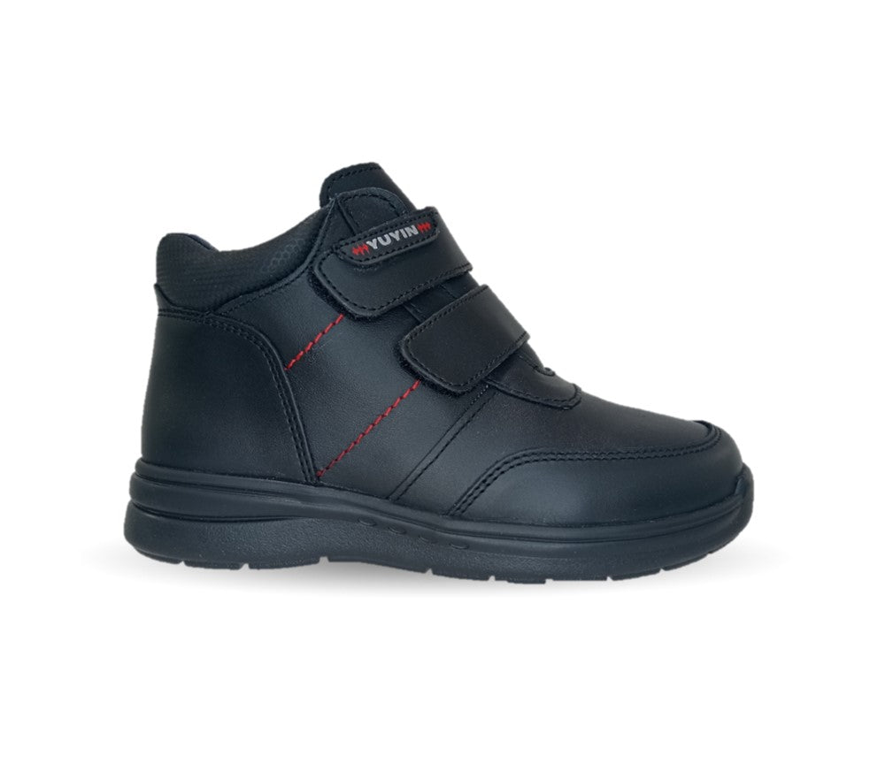 Zapato tipo Bota escolar y casual de piel con contactel Yuyin 24352 Negro para niño