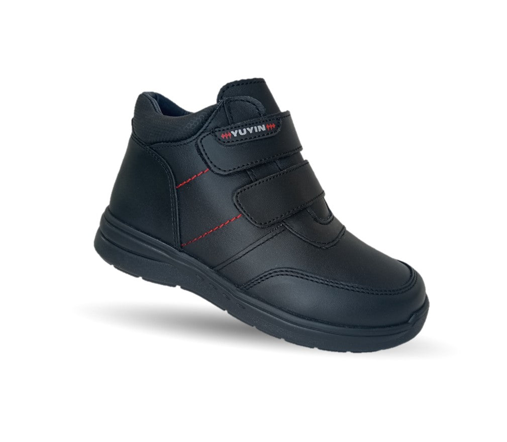 Zapato tipo Bota escolar y casual de piel con contactel Yuyin 24352 Negro para niño