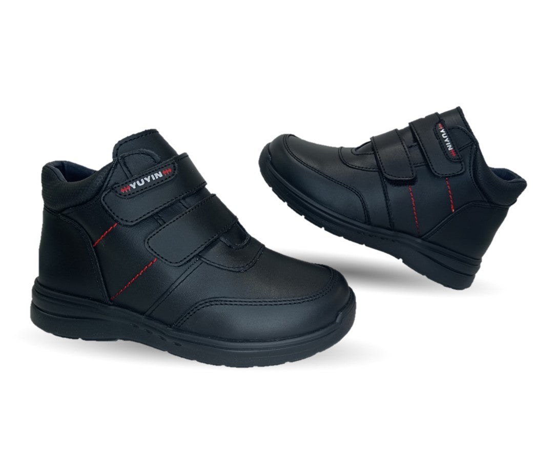Zapato tipo Bota escolar y casual de piel con contactel Yuyin 24352 Negro para niño