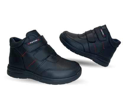 Zapato tipo Bota escolar y casual de piel con contactel Yuyin 24352 Negro para niño