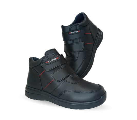 Zapato tipo Bota escolar y casual de piel con contactel Yuyin 24352 Negro para niño