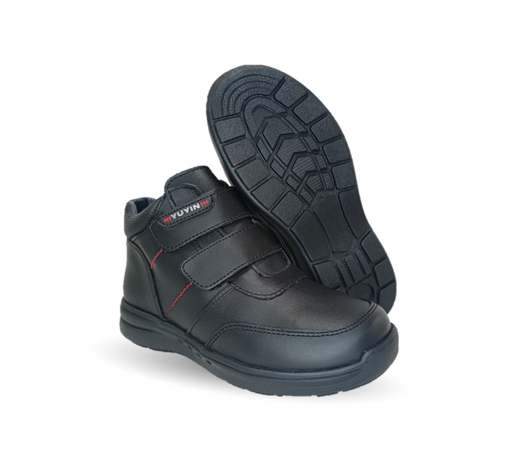 Zapato tipo Bota escolar y casual de piel con contactel Yuyin 24352 Negro para niño