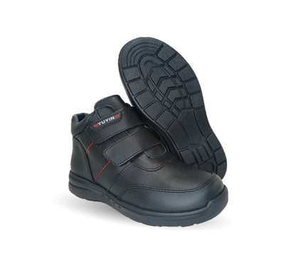 Zapato tipo Bota escolar y casual de piel con contactel Yuyin 24352 Negro para niño