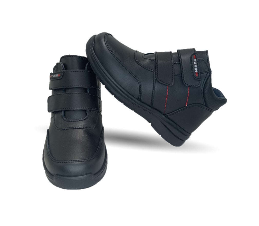 Zapato tipo Bota escolar y casual de piel con contactel Yuyin 24352 Negro para niño