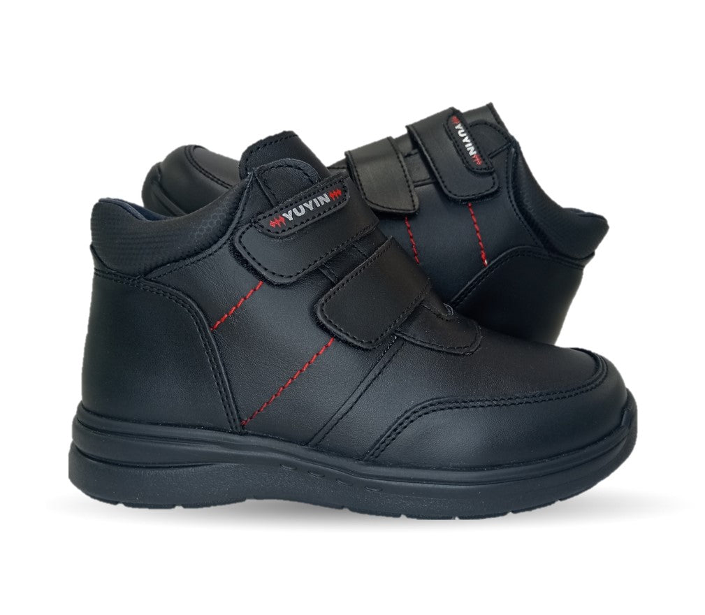 Zapato tipo Bota escolar y casual de piel con contactel Yuyin 24352 Negro para niño