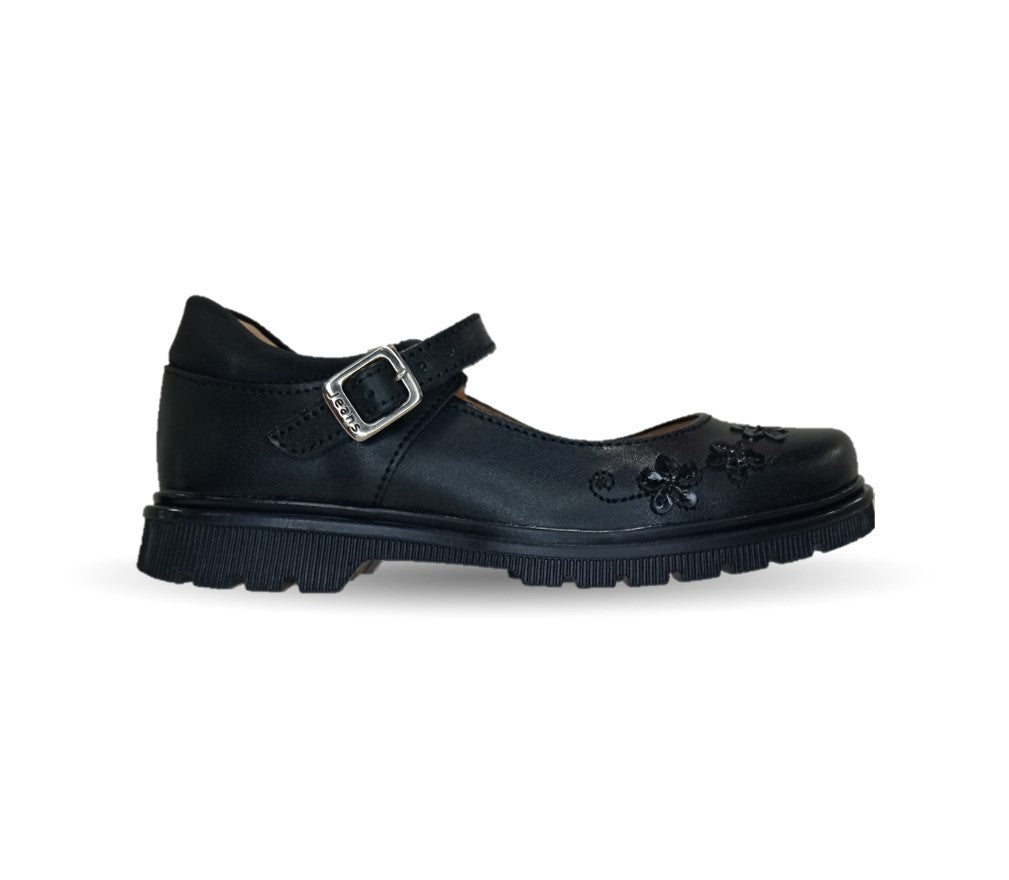 Zapato escolar de piel con hebilla Yuyin 24385 Negro para niña