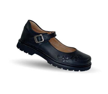 Zapato escolar de piel con hebilla Yuyin 24385 Negro para niña