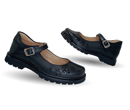 Zapato escolar de piel con hebilla Yuyin 24385 Negro para niña