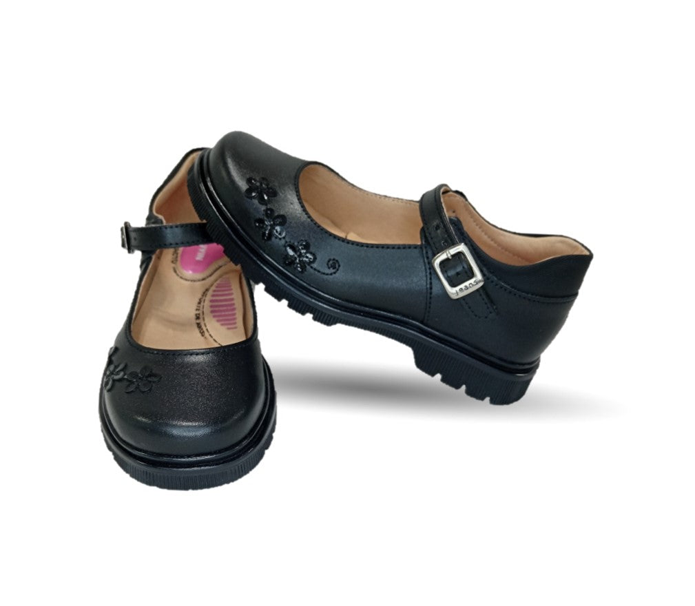 Zapato escolar de piel con hebilla Yuyin 24385 Negro para niña