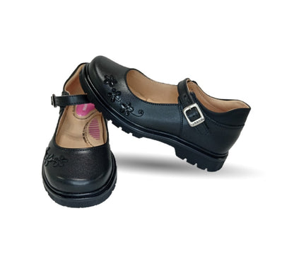 Zapato escolar de piel con hebilla Yuyin 24385 Negro para niña