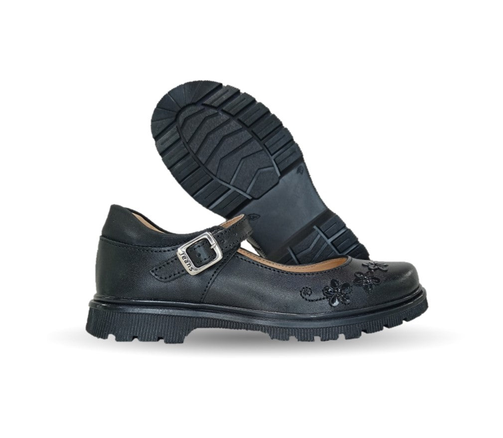 Zapato escolar de piel con hebilla Yuyin 24385 Negro para niña