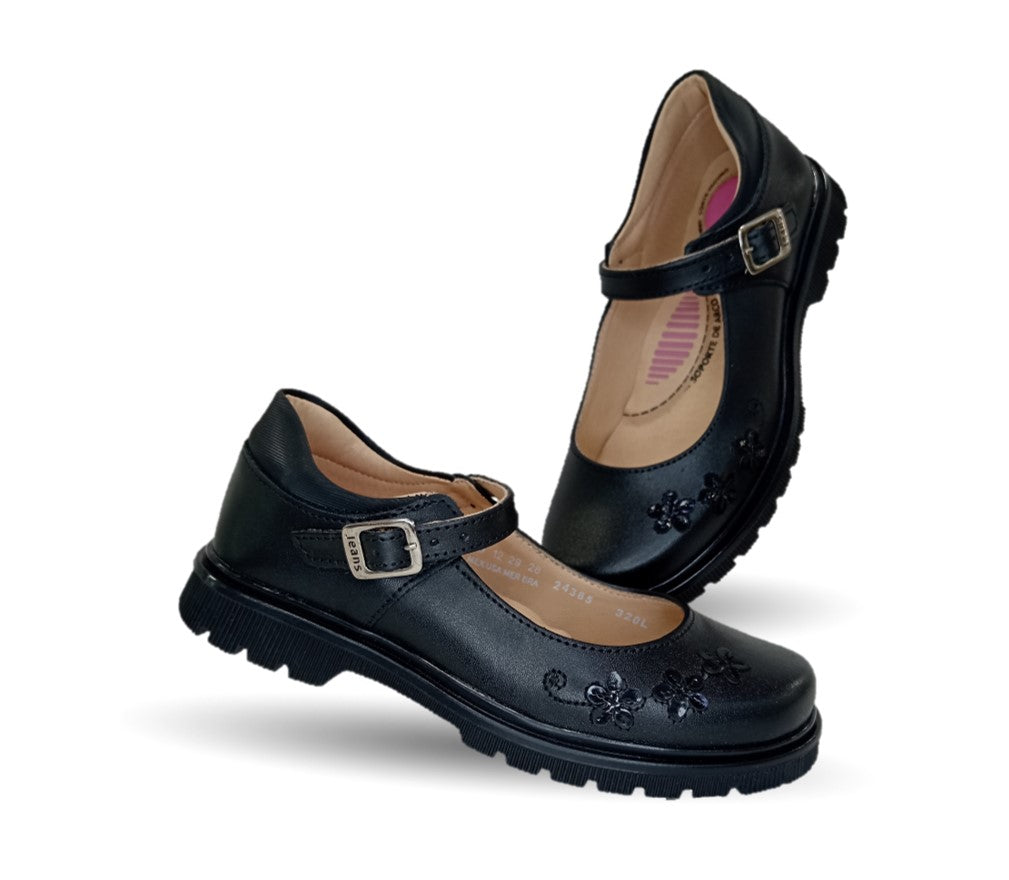 Zapato escolar de piel con hebilla Yuyin 24385 Negro para niña