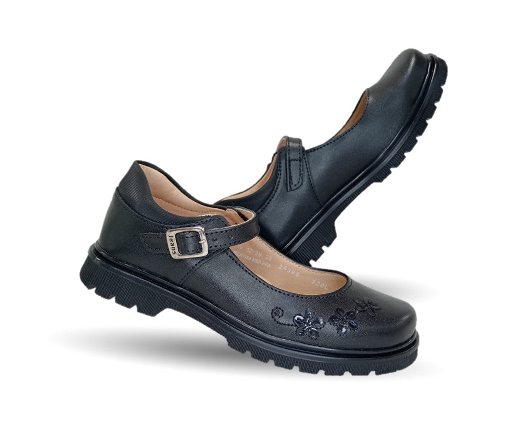 Zapato escolar de piel con hebilla Yuyin 24385 Negro para niña