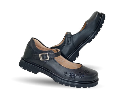 Zapato escolar de piel con hebilla Yuyin 24385 Negro para niña