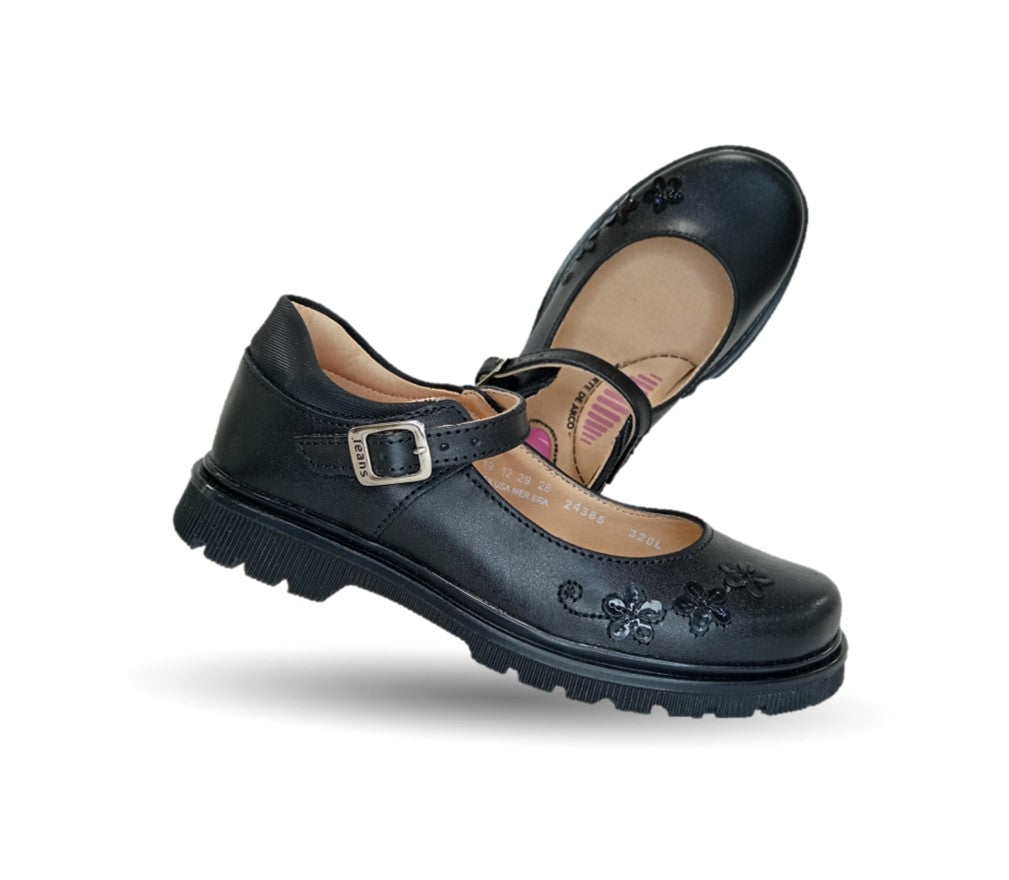 Zapato escolar de piel con hebilla Yuyin 24385 Negro para niña