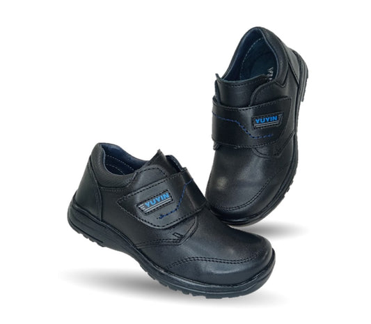 Zapato Escolar y Casual de piel con contactel Yuyin 29141 Negro para niño
