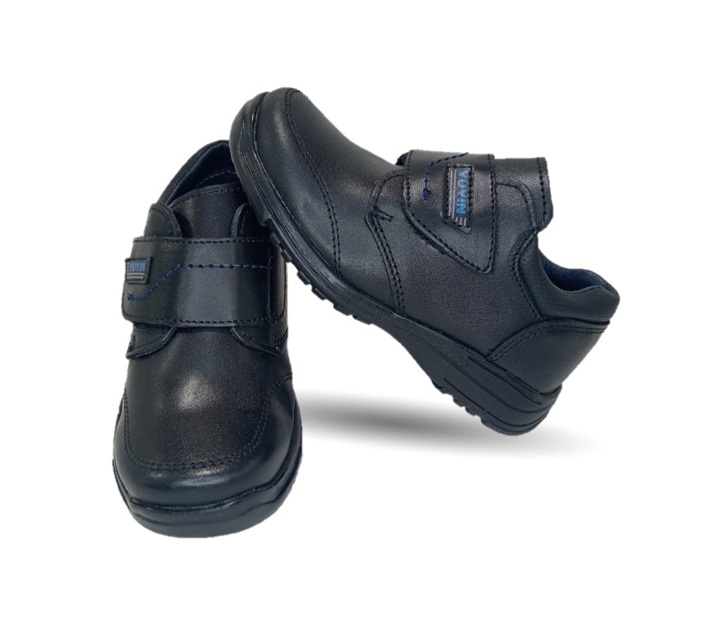 Zapato Escolar y Casual de piel con contactel Yuyin 29141 Negro para niño