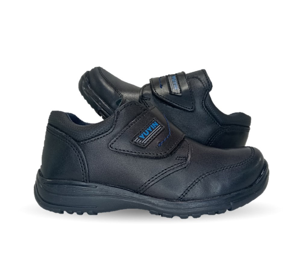 Zapato Escolar y Casual de piel con contactel Yuyin 29141 Negro para niño