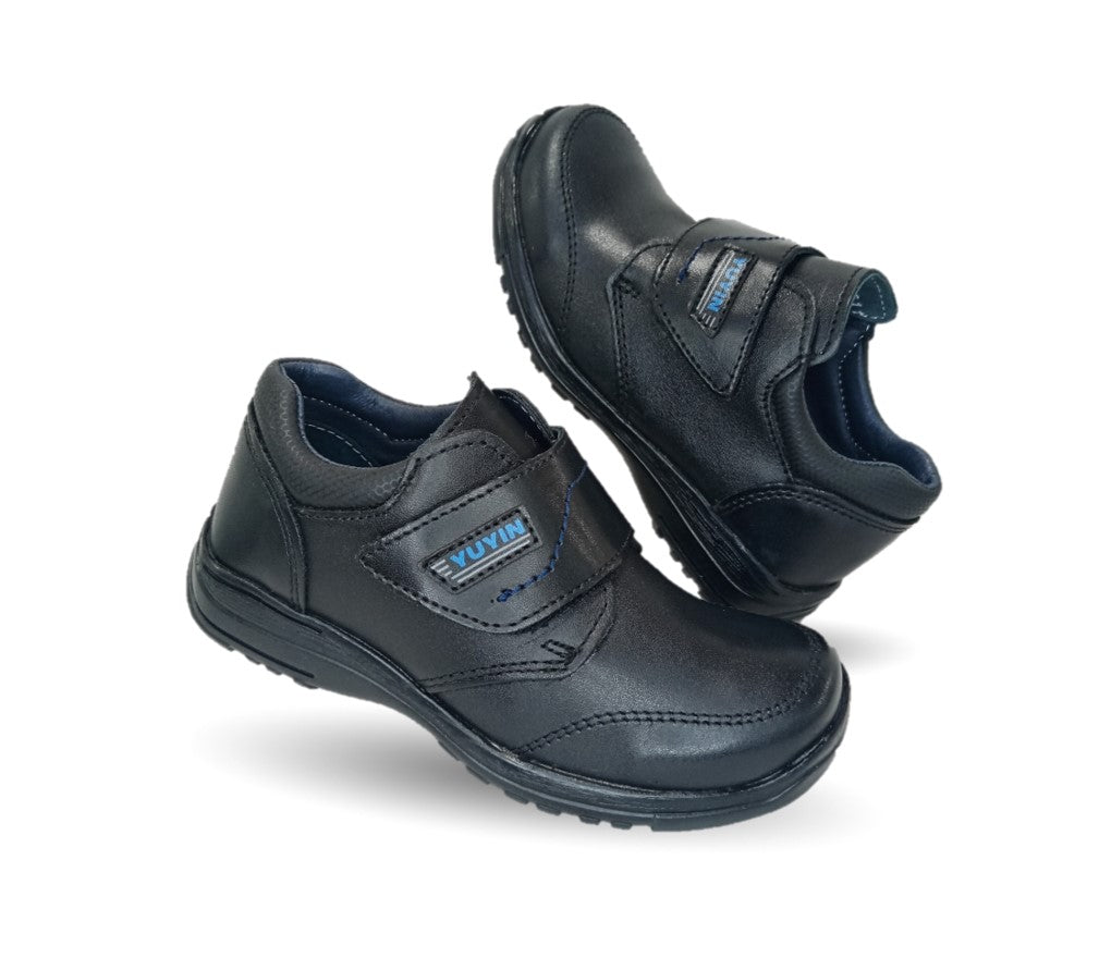 Zapato Escolar y Casual de piel con contactel Yuyin 29141 Negro para niño