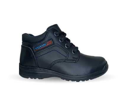 Zapato tipo Bota escolar y casual de piel con agujeta Yuyin 29151 Negro para niño