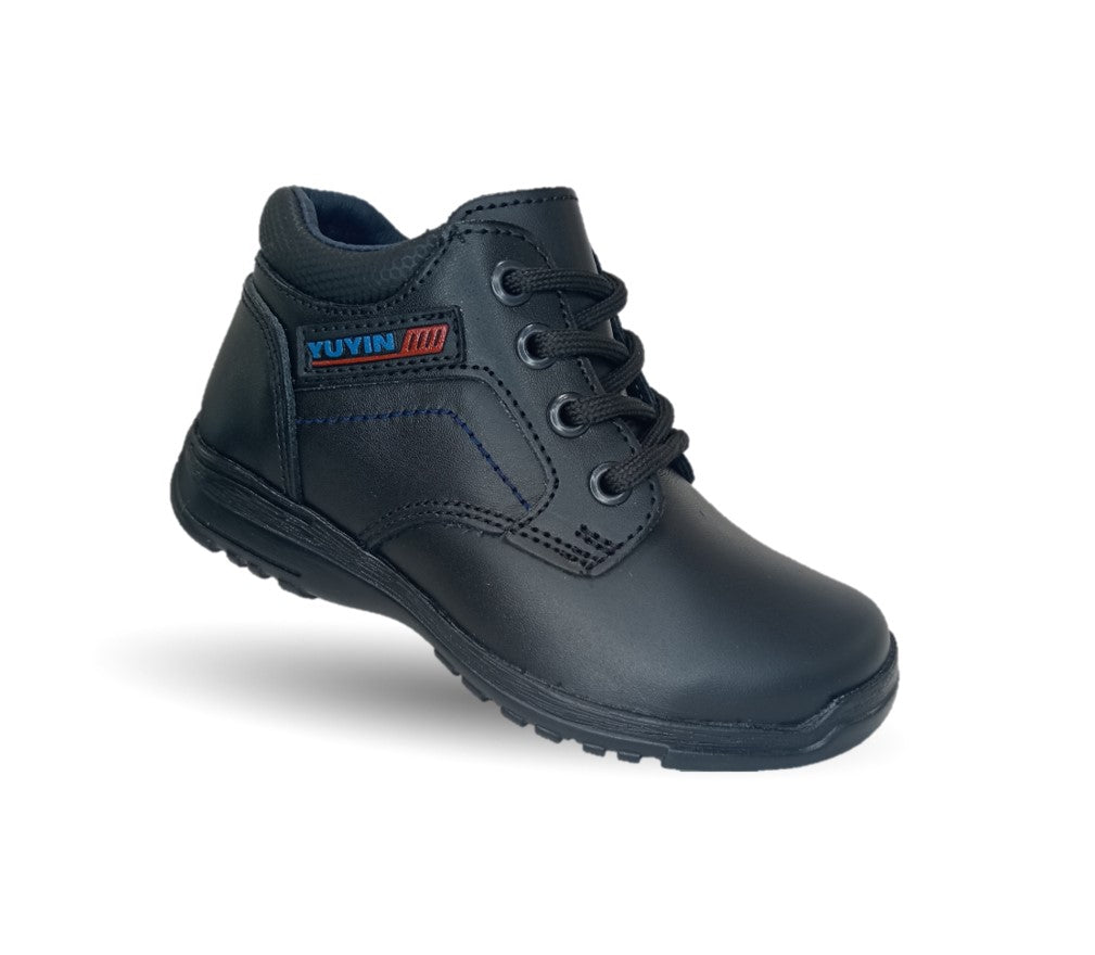 Zapato tipo Bota escolar y casual de piel con agujeta Yuyin 29151 Negro para niño