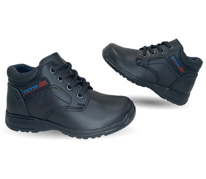 Zapato tipo Bota escolar y casual de piel con agujeta Yuyin 29151 Negro para niño