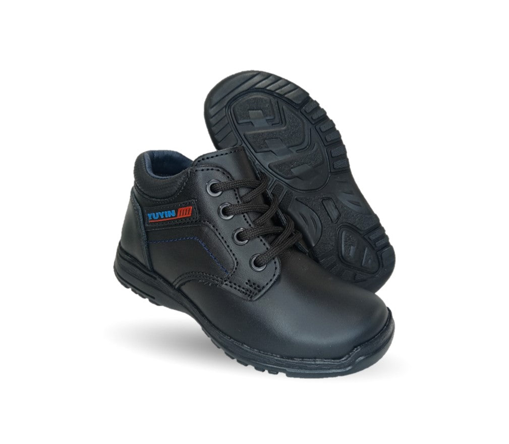 Zapato tipo Bota escolar y casual de piel con agujeta Yuyin 29151 Negro para niño