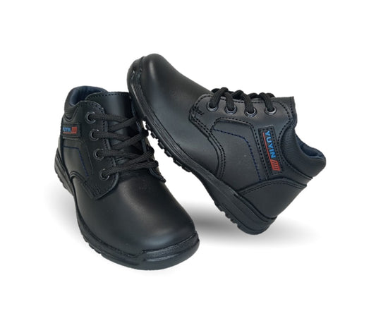 Zapato tipo Bota escolar y casual de piel con agujeta Yuyin 29151 Negro para niño